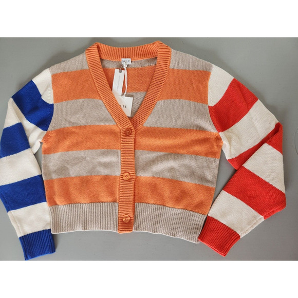 NWT Anthropologie Kule Remus Cardigan Cotton Wool Blend Striped Button Size S - Picture 2 of 12